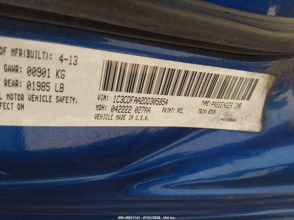1C3CDFAA2DD305854 2013 DODGE DART photo no. 9