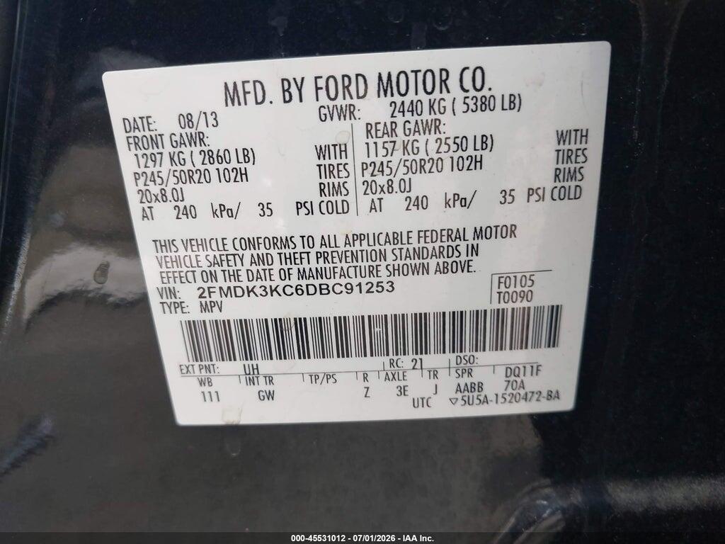 2FMDK3KC6DBC91253 2013 FORD EDGE photo no. 9