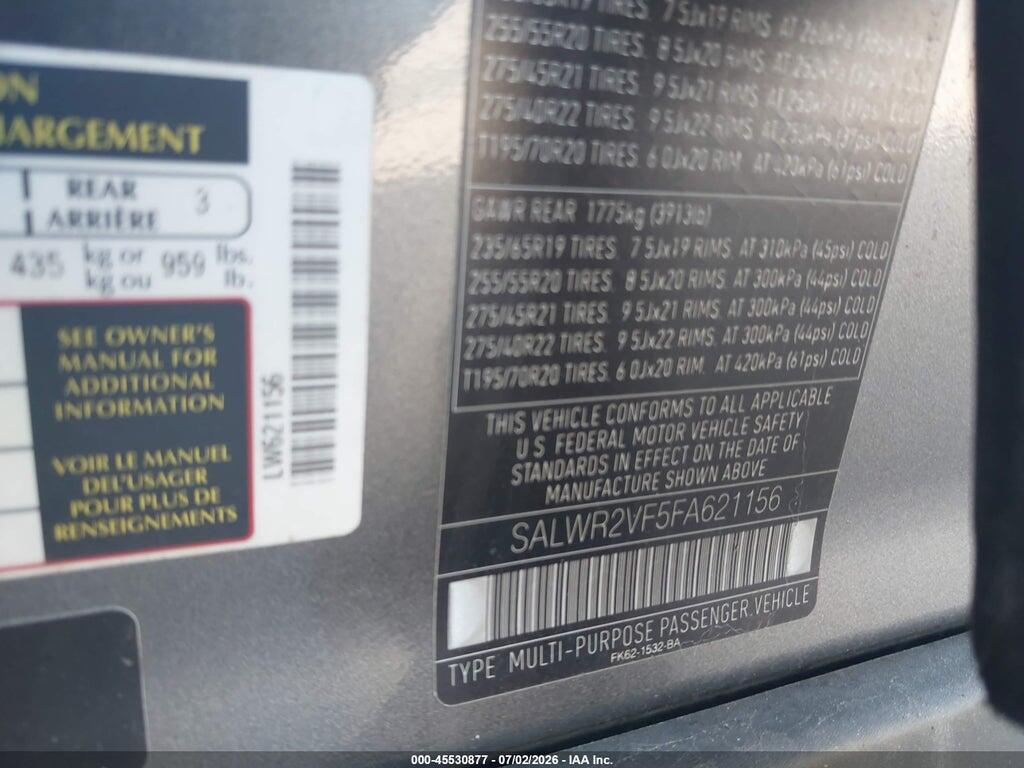 SALWR2VF5FA621156 2015 LAND ROVER RANGE ROVER SPORT photo no. 9