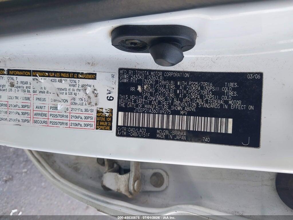 JTEEP21A360169275 2006 TOYOTA HIGHLANDER photo no. 9