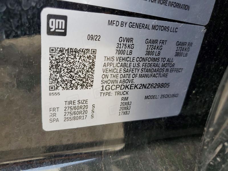 1GCPDKEK2NZ629805 2022 CHEVROLET SILVERADO photo no. 12