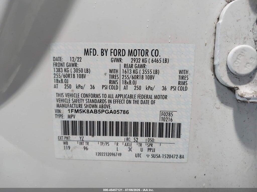 1FM5K8AB5PGA05786 2023 FORD POLICE INTERCEPTOR UTILITY photo no. 9