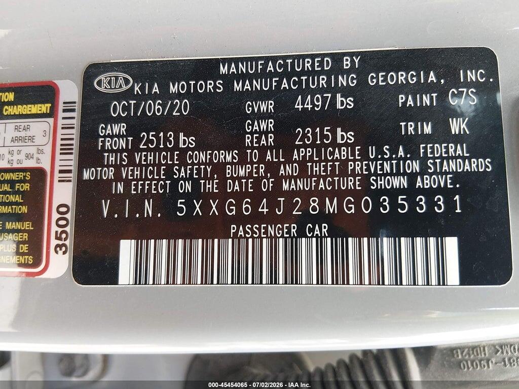 5XXG64J28MG035331 2021 KIA K5 photo no. 9