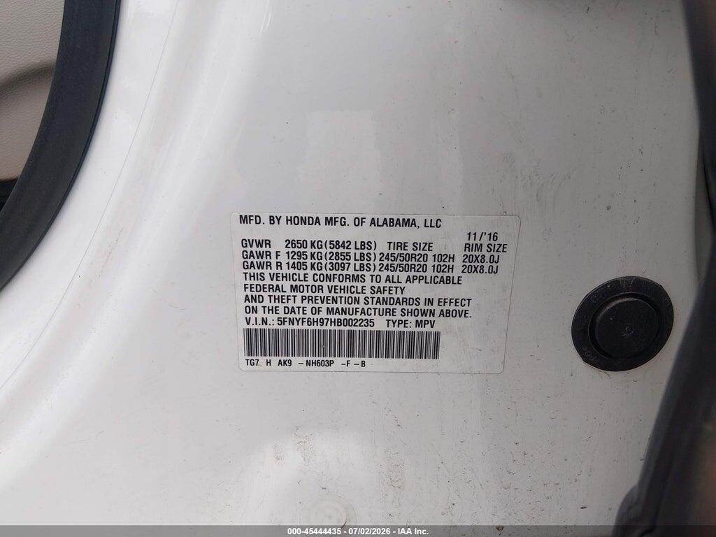 5FNYF6H97HB002235 2017 HONDA PILOT photo no. 9