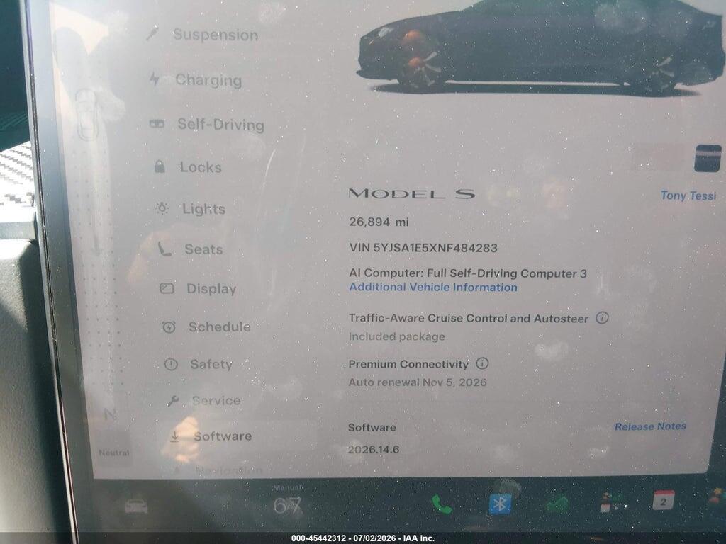 5YJSA1E5XNF484283 2022 TESLA MODEL S photo no. 7