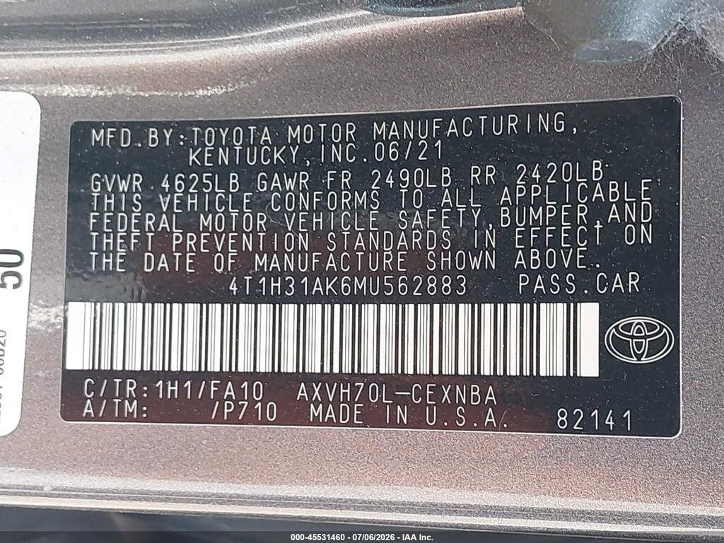 4T1H31AK6MU562883 2021 TOYOTA CAMRY photo no. 9