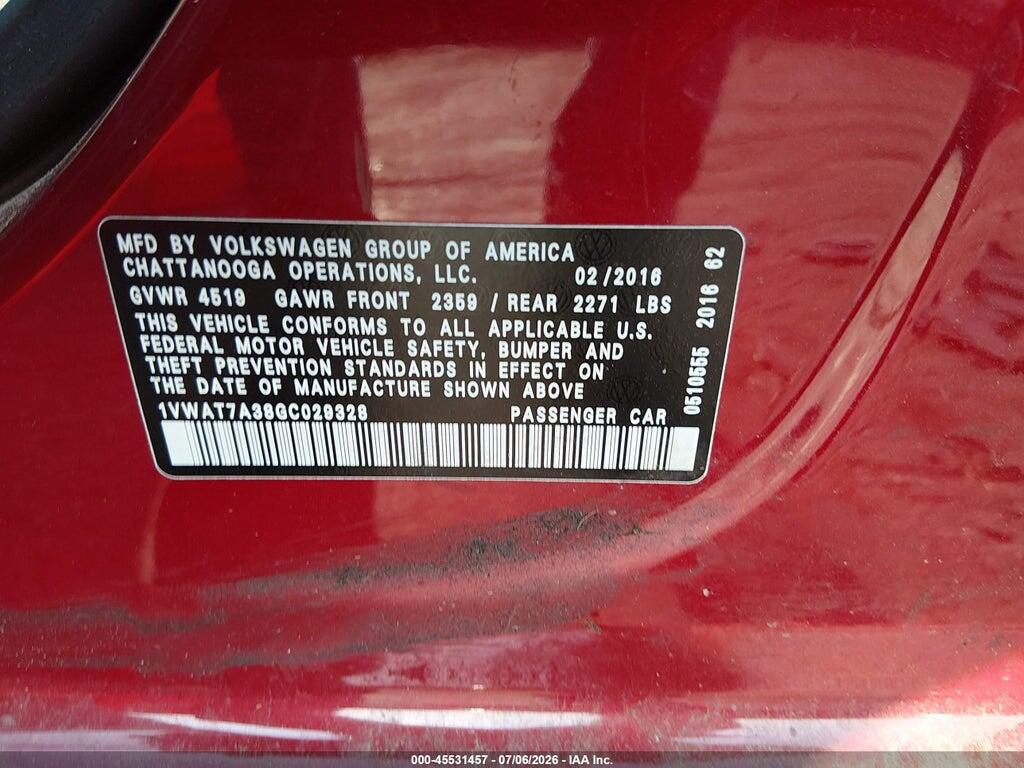 1VWAT7A38GC029328 2016 VOLKSWAGEN PASSAT photo no. 9