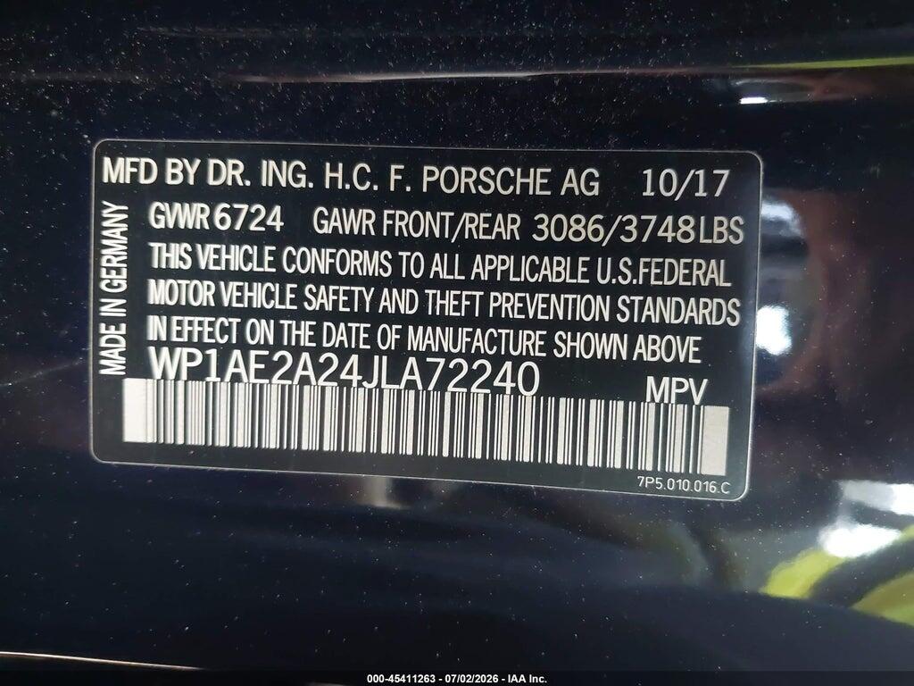 WP1AE2A24JLA72240 2018 PORSCHE CAYENNE E-HYBRID photo no. 9