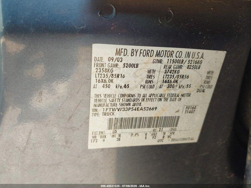1FTWW33P54EA52669 2004 FORD F-350 photo no. 9