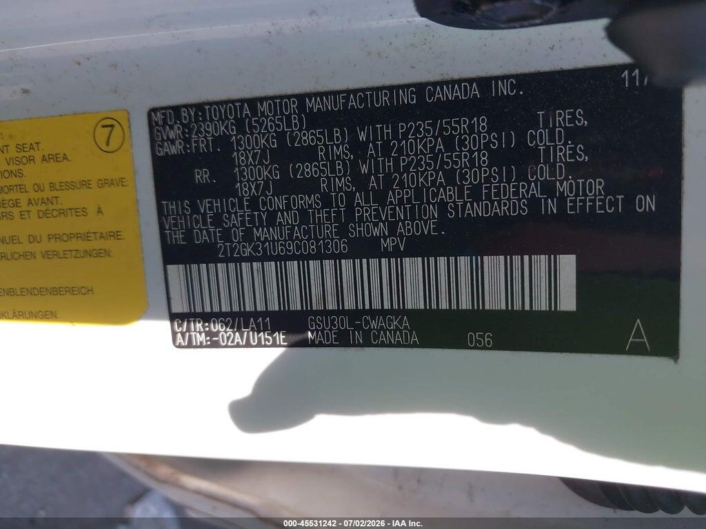 2T2GK31U69C081306 2009 LEXUS RX 350 photo no. 9