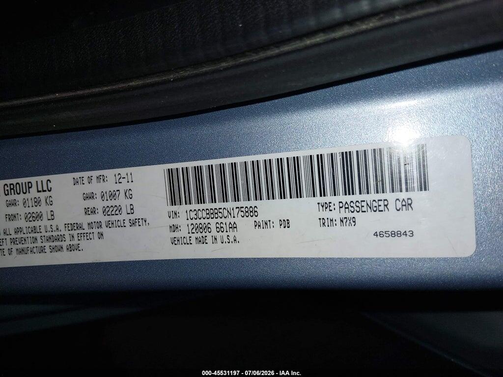 1C3CCBBB5CN175886 2012 CHRYSLER 200 photo no. 9