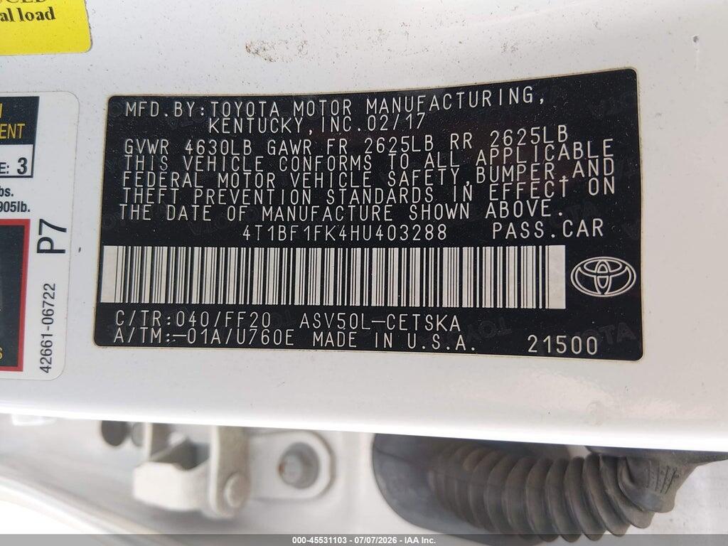 4T1BF1FK4HU403288 2017 TOYOTA CAMRY photo no. 9