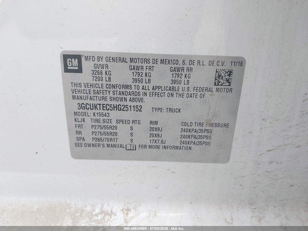 3GCUKTEC5HG251152 2017 CHEVROLET SILVERADO 1500 photo no. 9