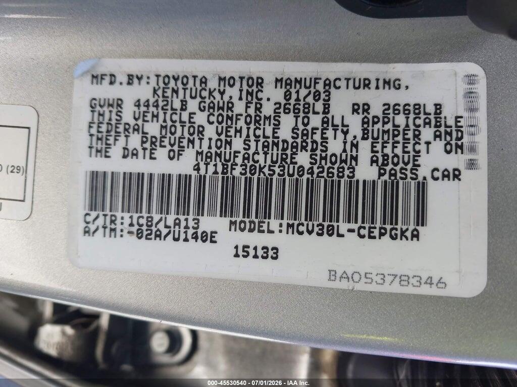4T1BF30K53U042683 2003 TOYOTA CAMRY photo no. 9
