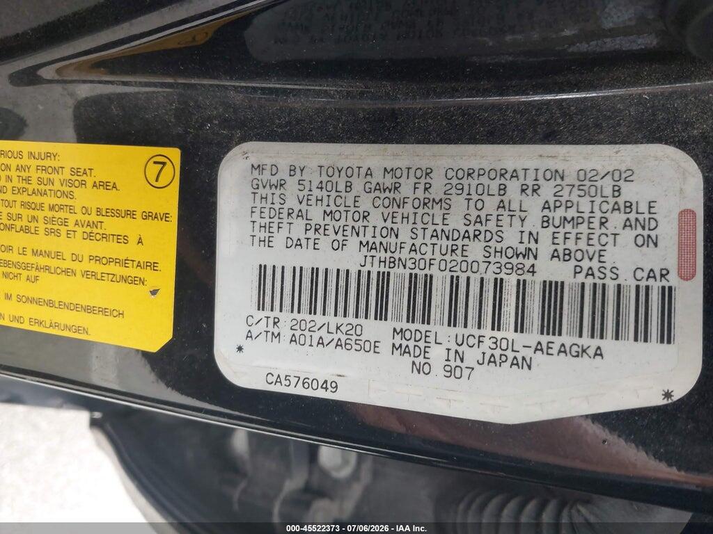 JTHBN30F020073984 2002 LEXUS LS 430 photo no. 9