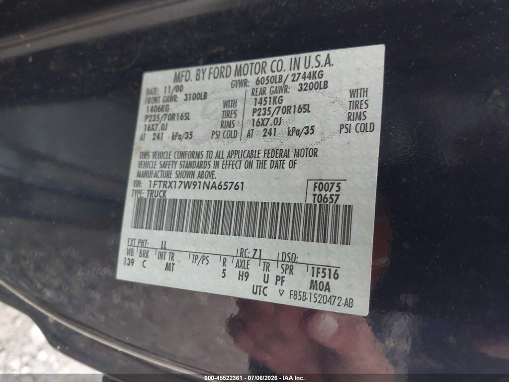 1FTRX17W91NA65761 2001 FORD F-150 photo no. 9
