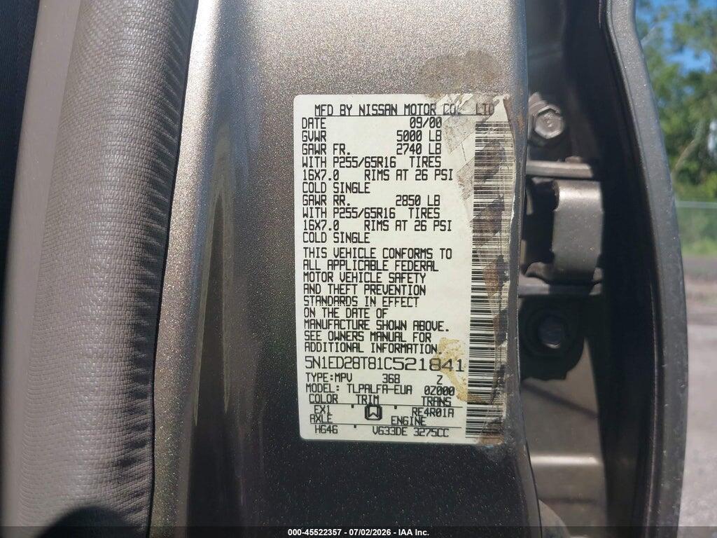 5N1ED28T81C521841 2001 NISSAN XTERRA photo no. 9