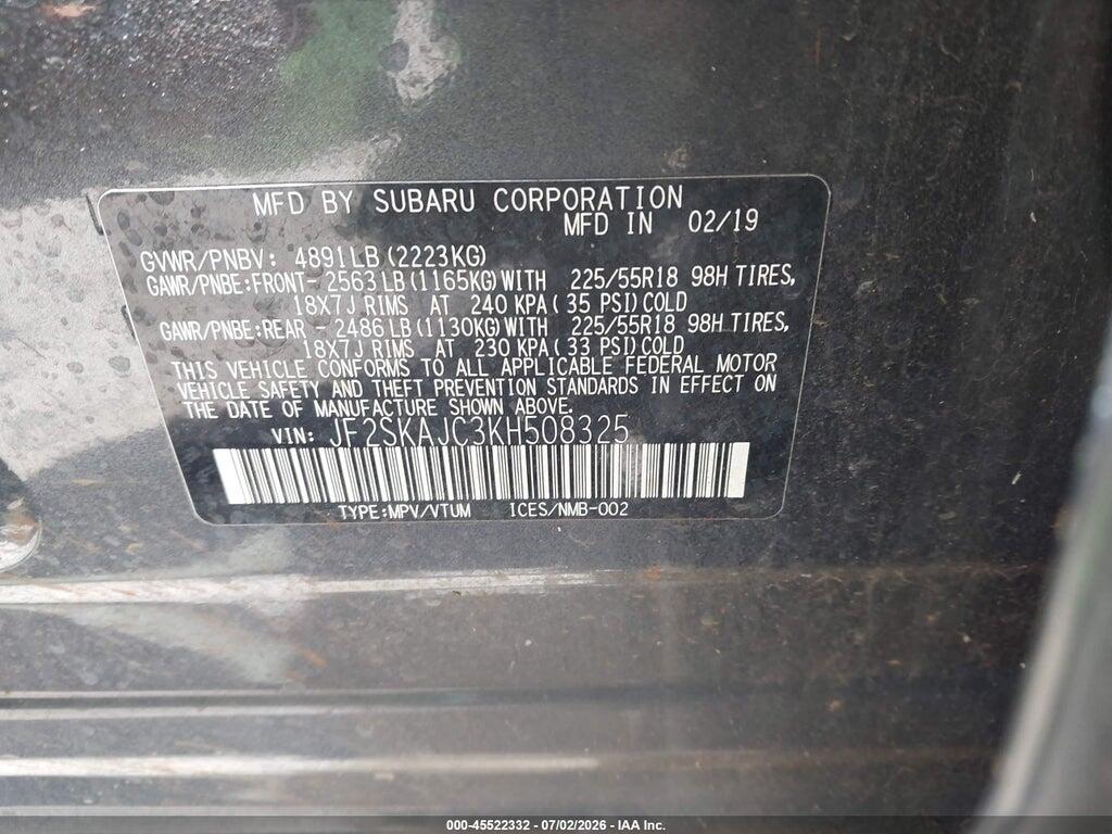 JF2SKAJC3KH508325 2019 SUBARU FORESTER photo no. 9
