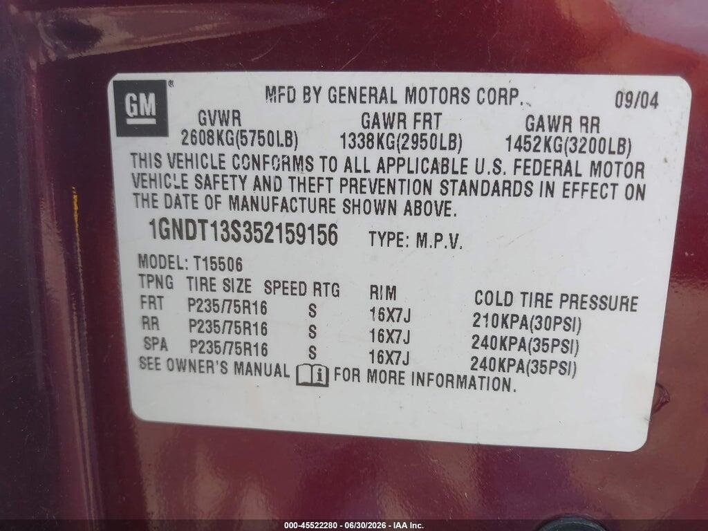 1GNDT13S352159156 2005 CHEVROLET TRAILBLAZER photo no. 9