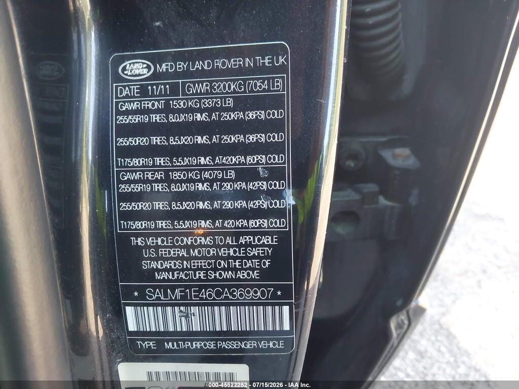 SALMF1E46CA369907 2012 LAND ROVER RANGE ROVER photo no. 9