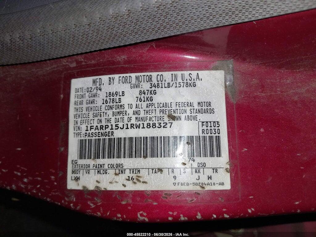 1FARP15J1RW188327 1994 FORD ESCORT photo no. 9