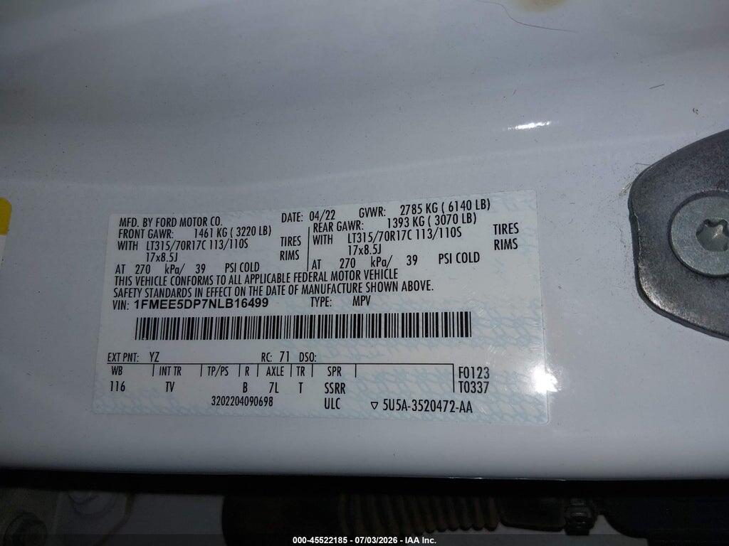1FMEE5DP7NLB16499 2022 FORD BRONCO photo no. 9