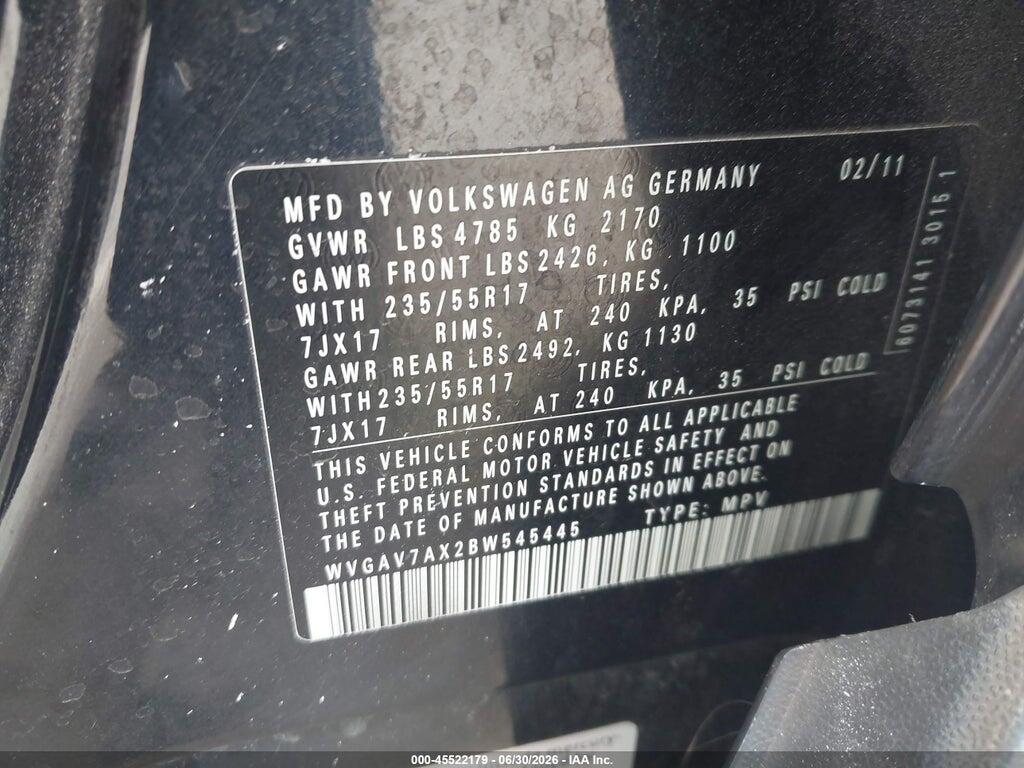 WVGAV7AX2BW545445 2011 VOLKSWAGEN TIGUAN photo no. 9
