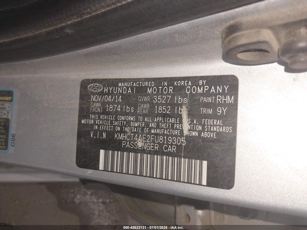 KMHCT4AE2FU819305 2015 HYUNDAI ACCENT photo no. 9