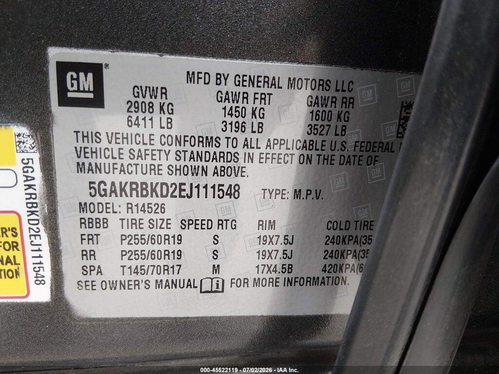 5GAKRBKD2EJ111548 2014 BUICK ENCLAVE photo no. 9