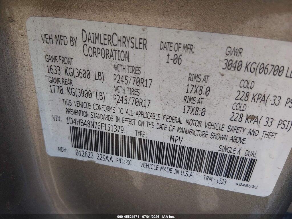 1D4HB48N76F151379 2006 DODGE DURANGO photo no. 9