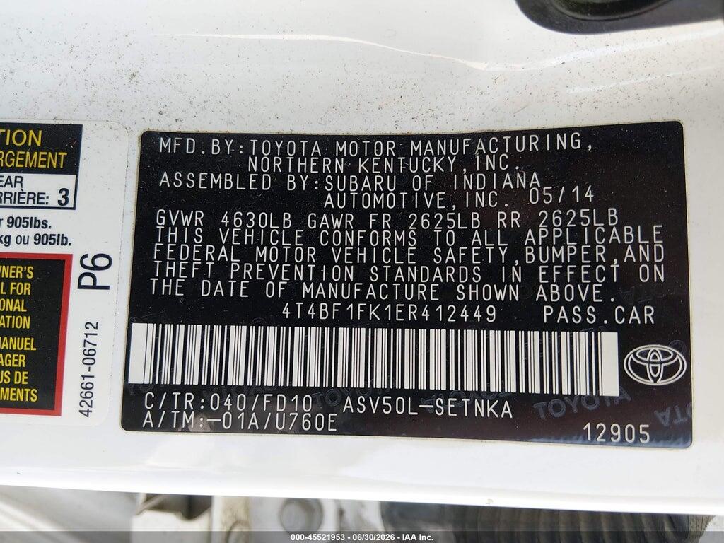 4T4BF1FK1ER412449 2014 TOYOTA CAMRY photo no. 9