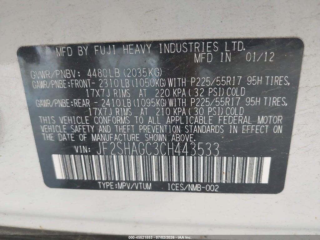 JF2SHAGC3CH443533 2012 SUBARU FORESTER photo no. 9