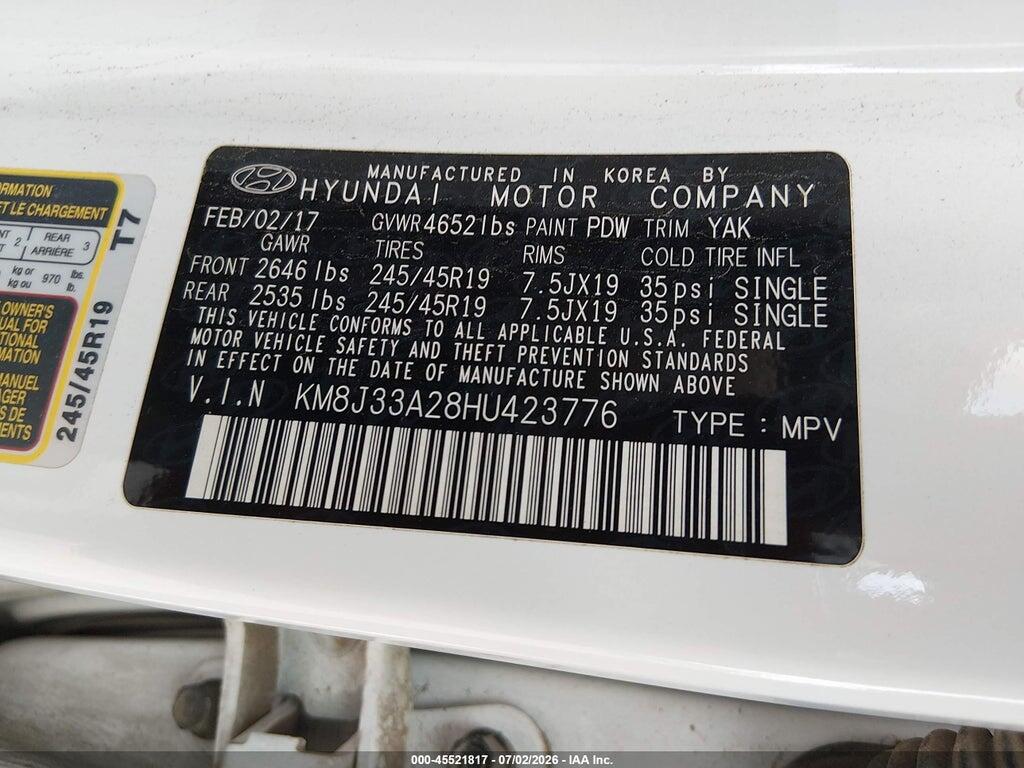 KM8J33A28HU423776 2017 HYUNDAI TUCSON photo no. 9