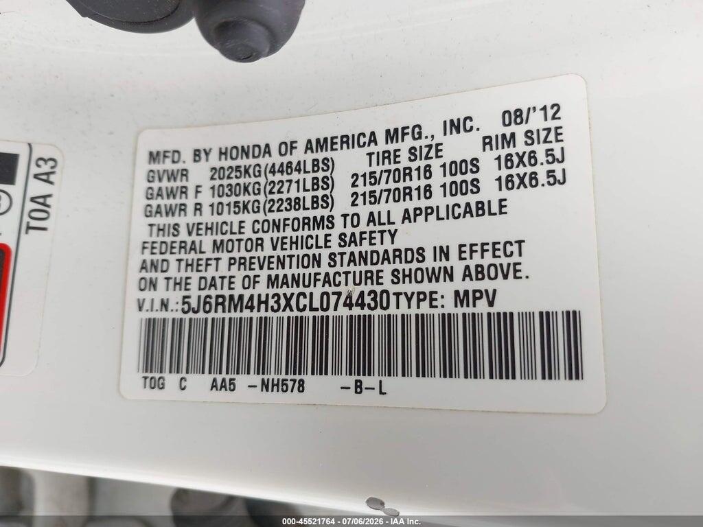 5J6RM4H3XCL074430 2012 HONDA CR-V photo no. 9