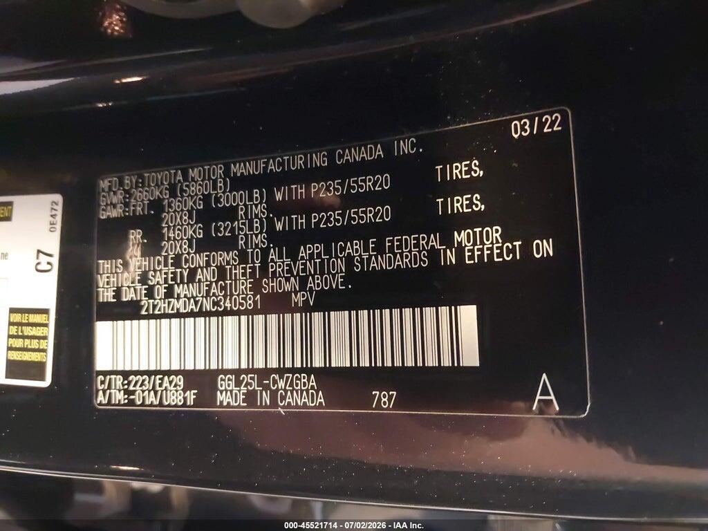 2T2HZMDA7NC340581 2022 LEXUS RX 350 photo no. 9
