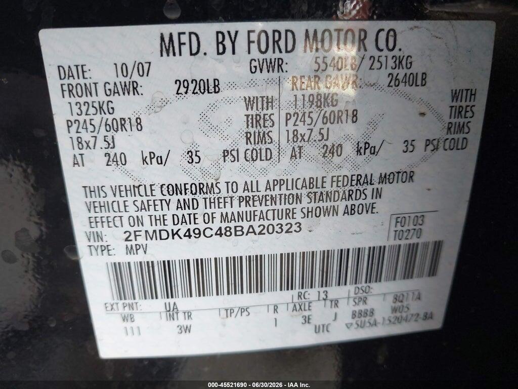 2FMDK49C48BA20323 2008 FORD EDGE photo no. 9