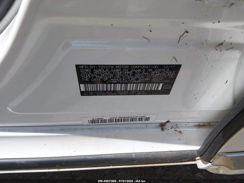 JTHBK1EG4C2484891 2012 LEXUS ES 350 photo no. 9