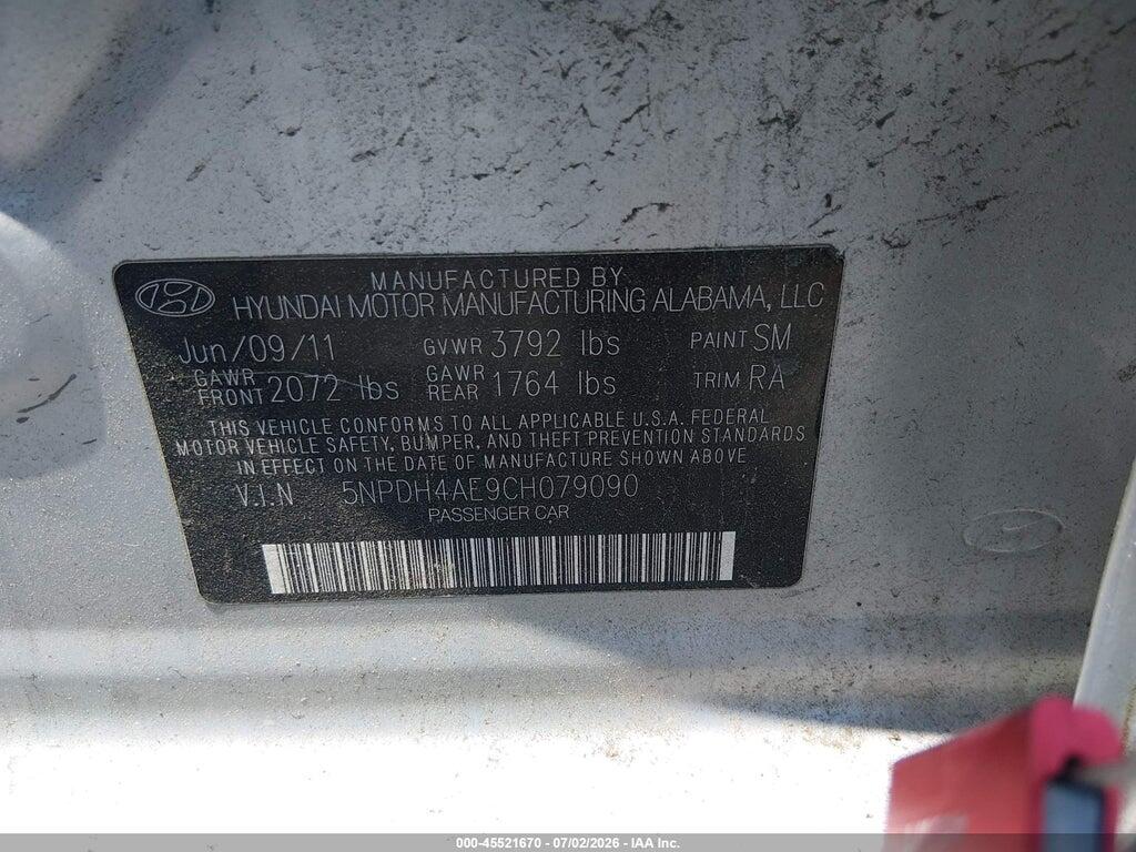 5NPDH4AE9CH079090 2012 HYUNDAI ELANTRA photo no. 9