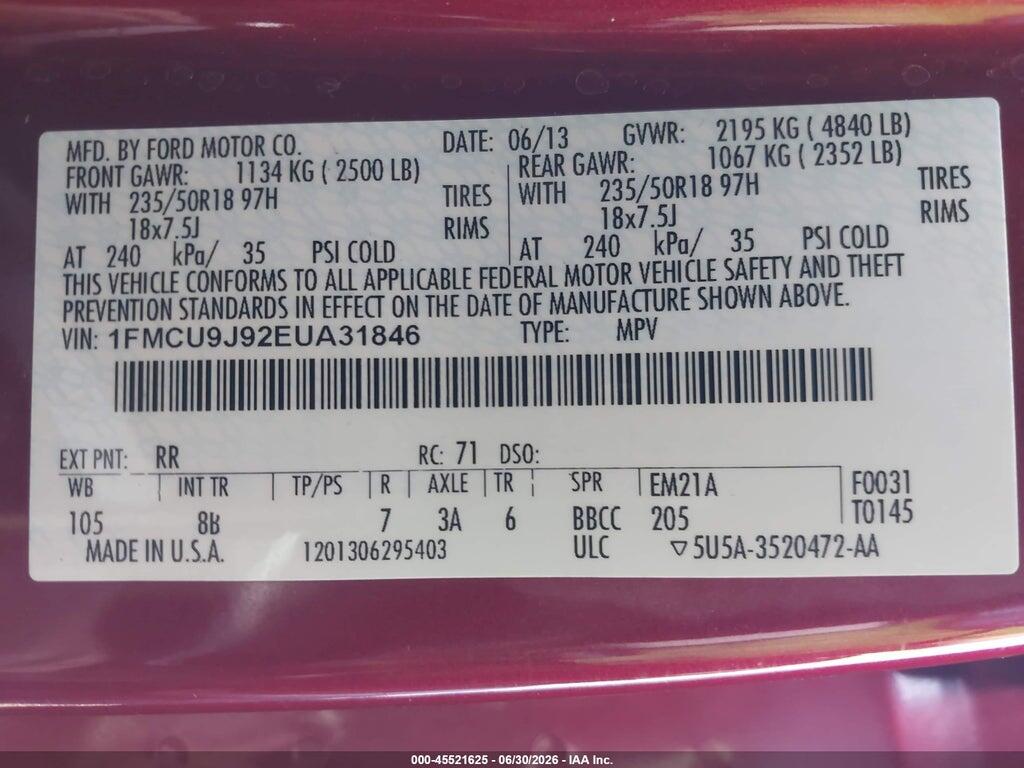 1FMCU9J92EUA31846 2014 FORD ESCAPE photo no. 9
