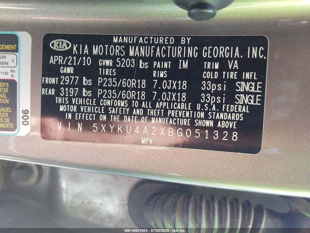5XYKU4A2XBG051328 2011 KIA SORENTO photo no. 9