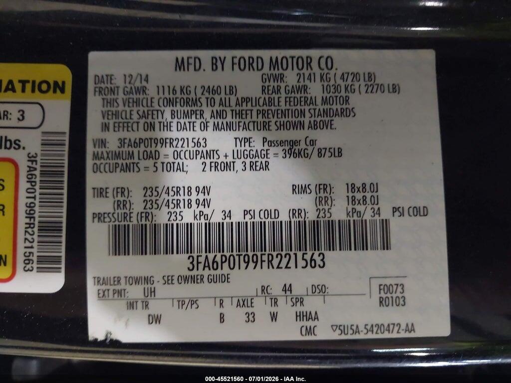 3FA6P0T99FR221563 2015 FORD FUSION photo no. 9