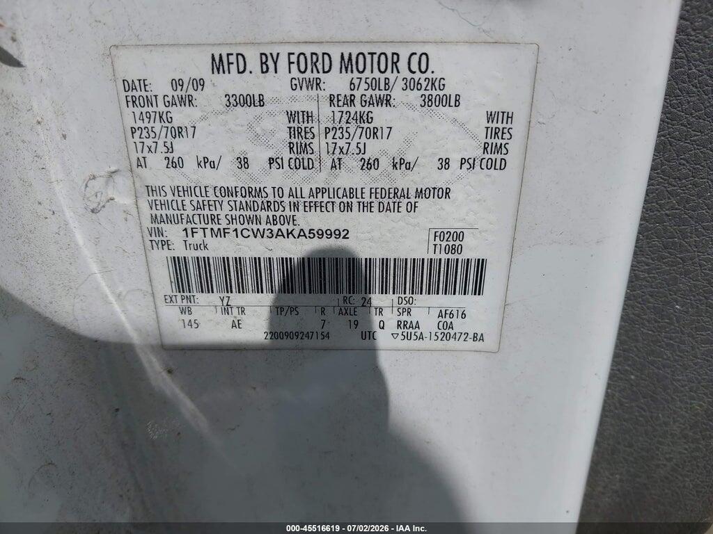 1FTMF1CW3AKA59992 2010 FORD F-150 photo no. 9