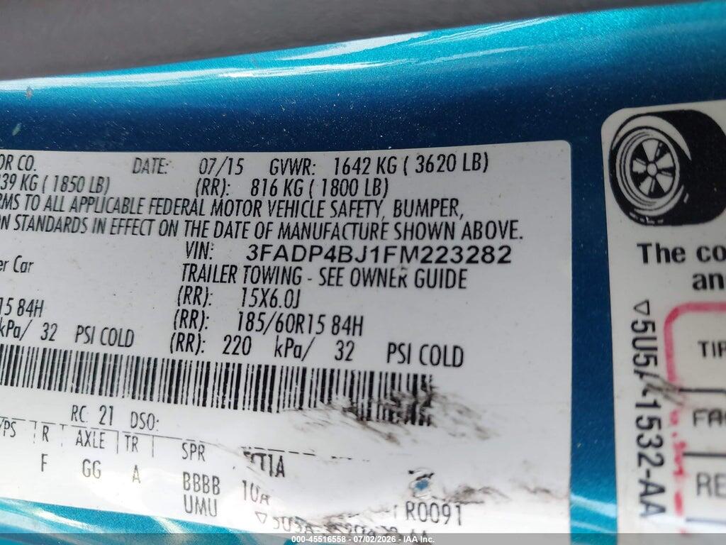 3FADP4BJ1FM223282 2015 FORD FIESTA photo no. 9