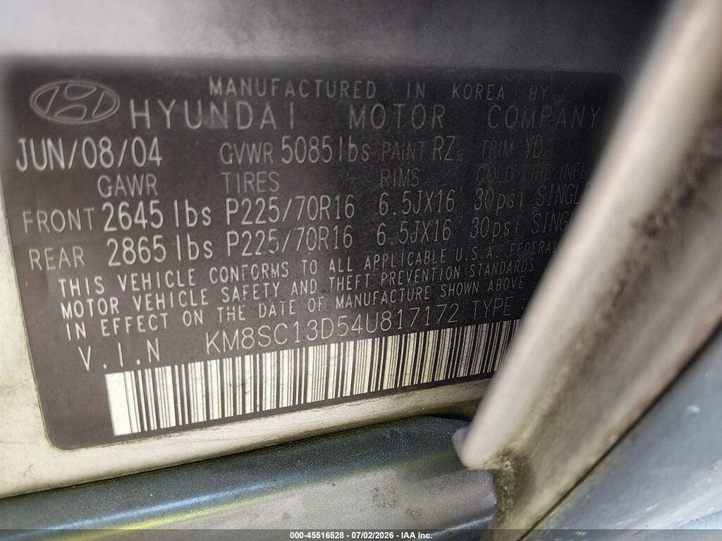 KM8SC13D54U817172 2004 HYUNDAI SANTA FE photo no. 9