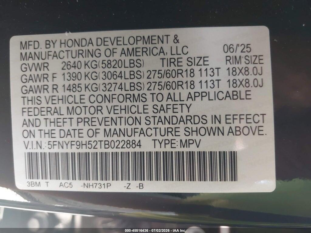 5FNYF9H52TB022884 2026 HONDA PASSPORT photo no. 9