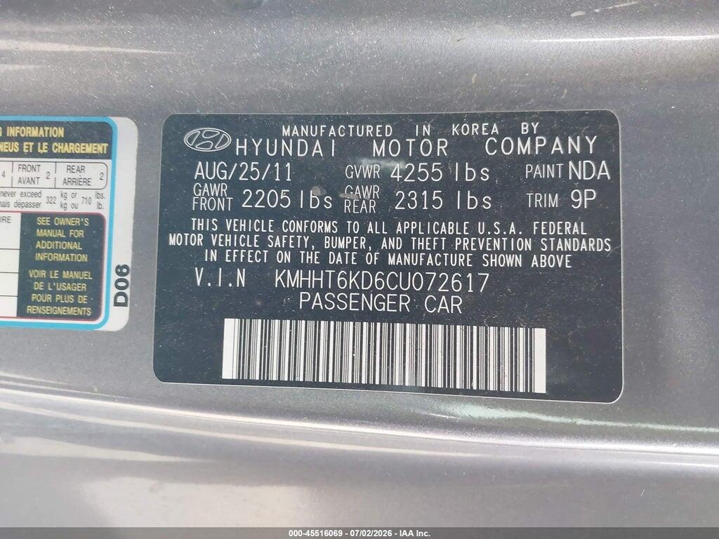 KMHHT6KD6CU072617 2012 HYUNDAI GENESIS photo no. 9