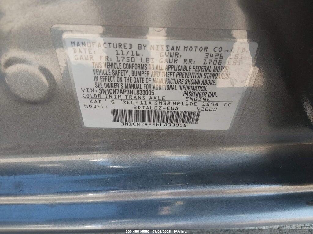 3N1CN7AP3HL833005 2017 NISSAN VERSA photo no. 9