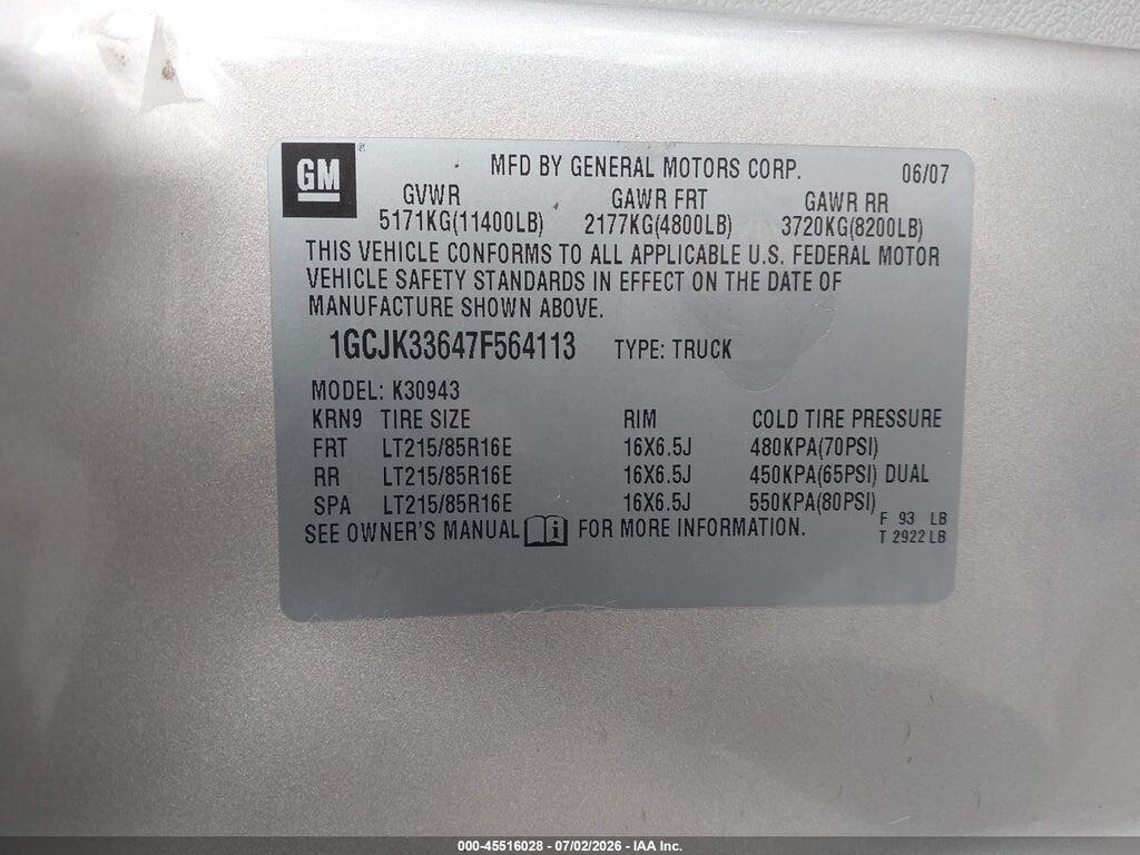 1GCJK33647F564113 2007 CHEVROLET SILVERADO 3500 photo no. 9