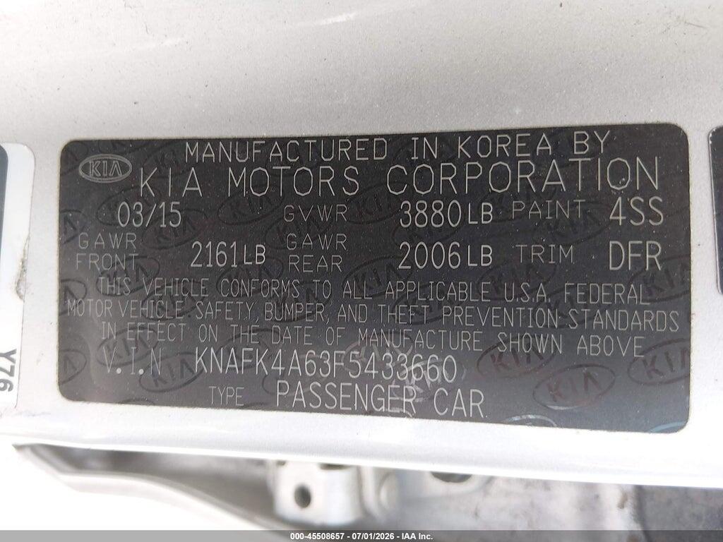 KNAFK4A63F5433660 2015 KIA FORTE photo no. 9