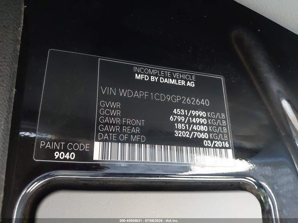 WDAPF1CD9GP262640 2016 MERCEDES-BENZ SPRINTER 3500 photo no. 9